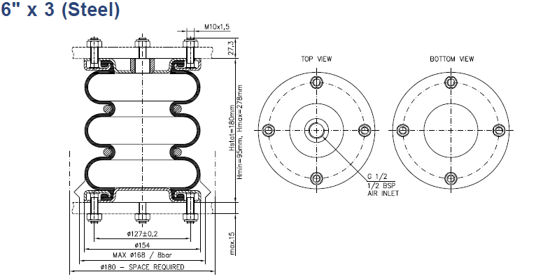 Siłownik mieszkowy Rubena 6''x3